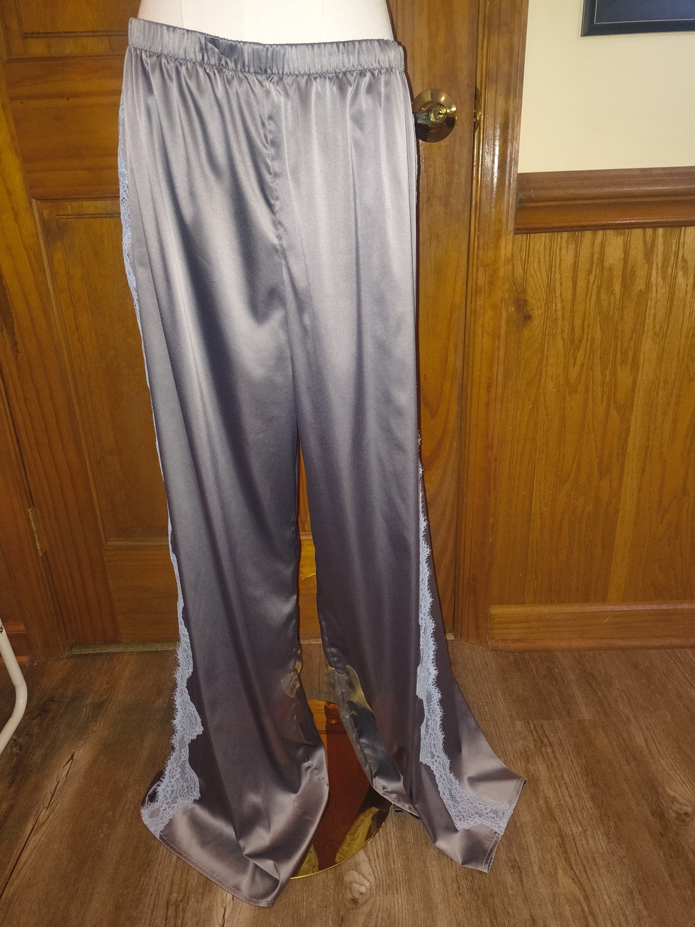 Fenty Satin Lounge Pants with Blue Lace Trim